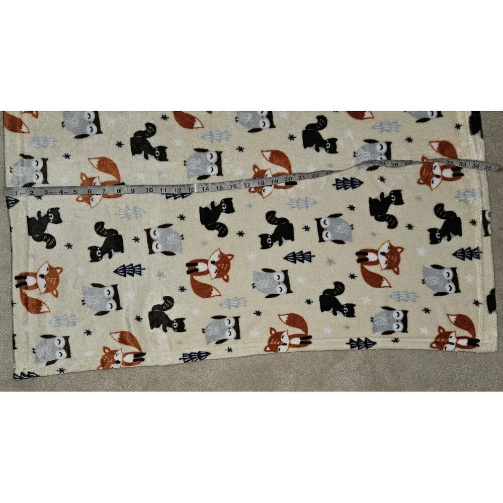 Parent's Choice Brown Fleece Baby Blanket Woodland Fox Squirrel Owl Tree 30x35